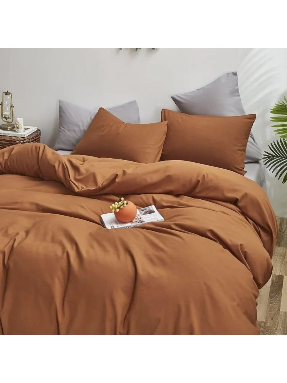 Cozy California King Pumpkin Comforter Set - Soft Terracotta Bedding, Farmhouse